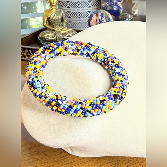 Handmade Colorful Seed Bead Bangle Bracelet Multicolor Tribal Boho Jewelry - Picture 1 of 8